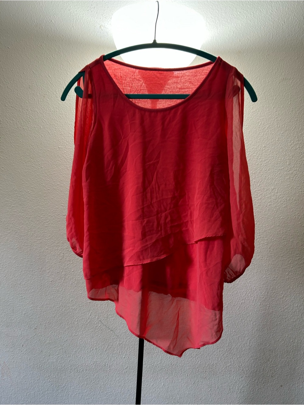 Red Sheer Layered Women's Top